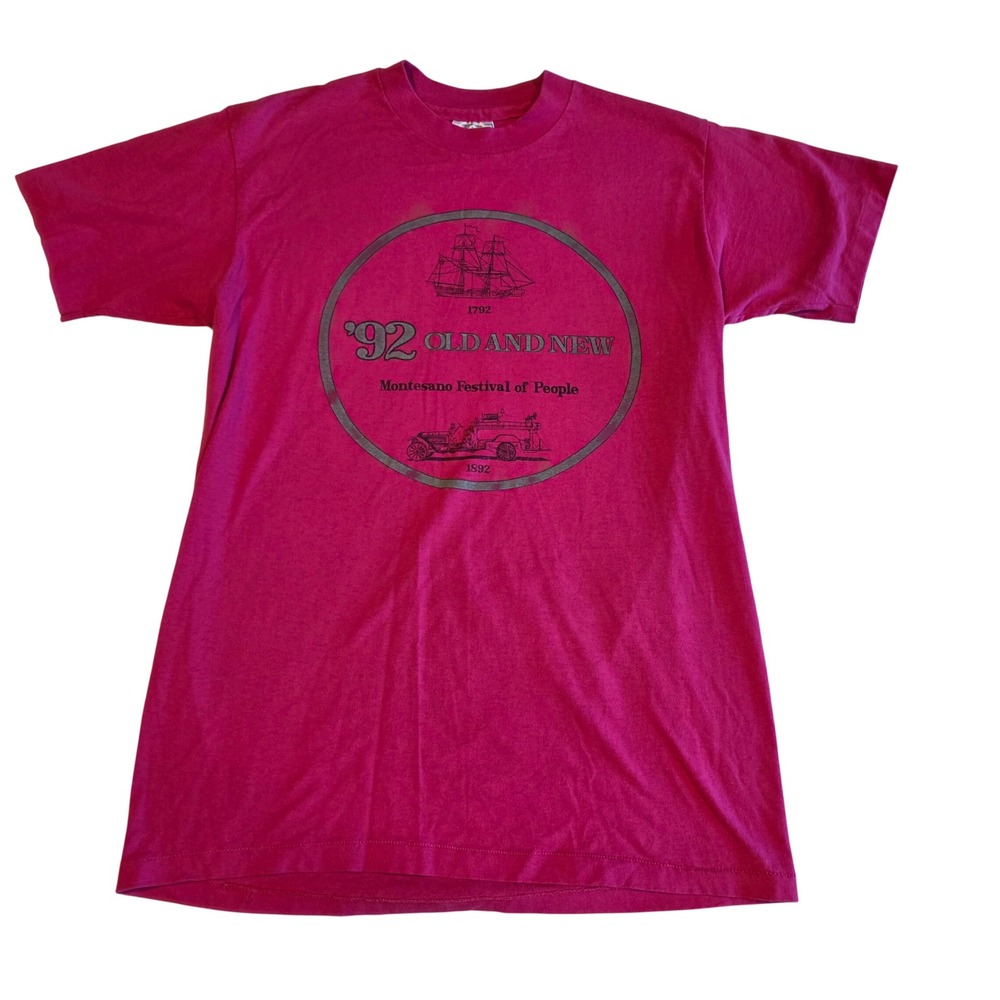 Vintage 1992 Montesano Festival Of People T-Shirt Medium Magenta Single Stitch